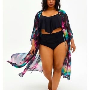 NWT GALAXY CHIFFON TIE-FRONT MAXI SWIM COVER-UP
